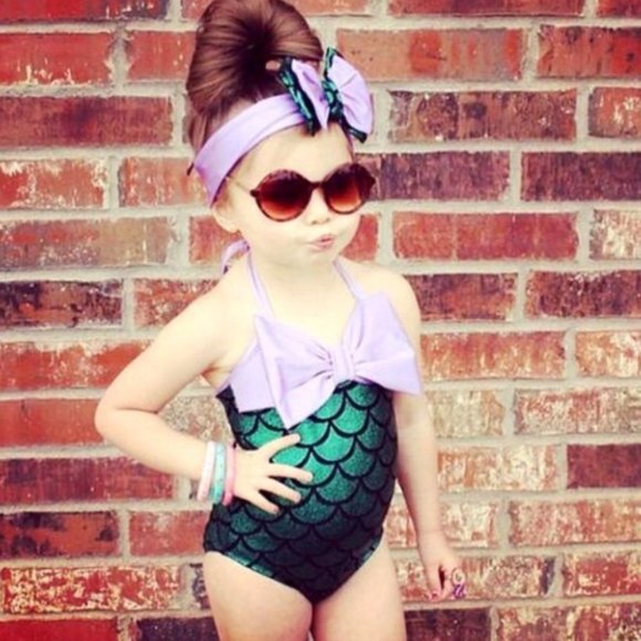 Mermaid swimsuit with bow for little girl - Picture 2 of 6